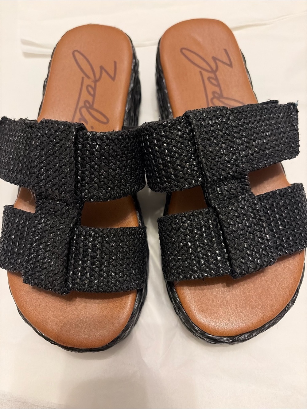 Zodiac Black Woven Double-Strap Slide Sandals